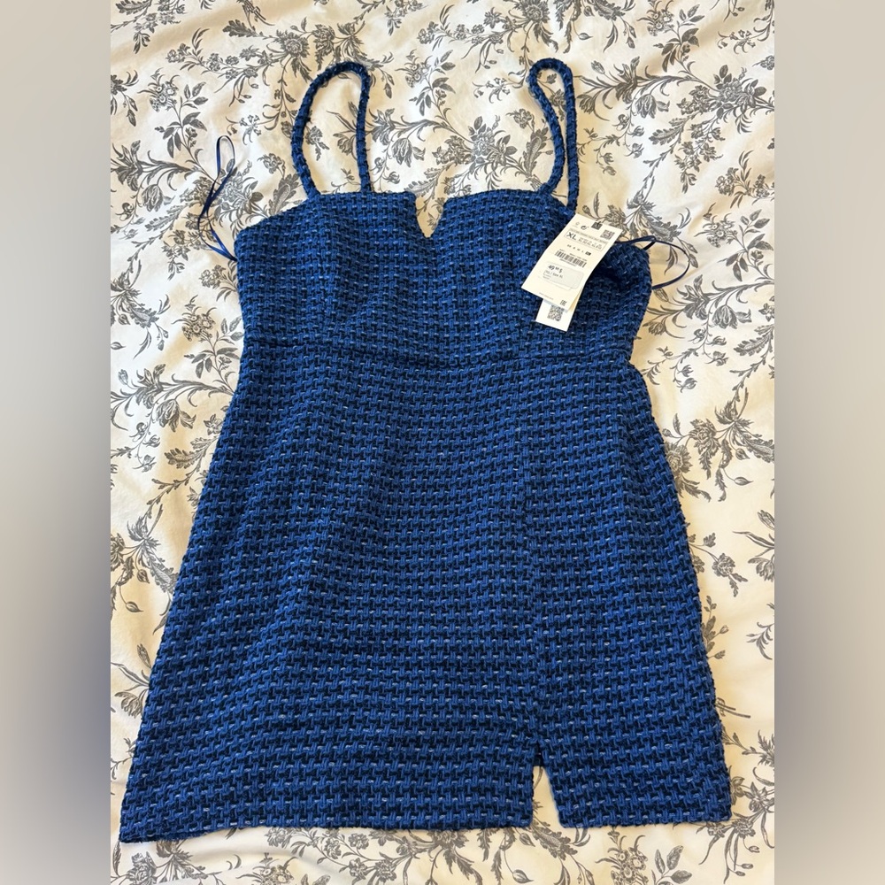 ZARA - Women’s Blue Textured Knit Dress
